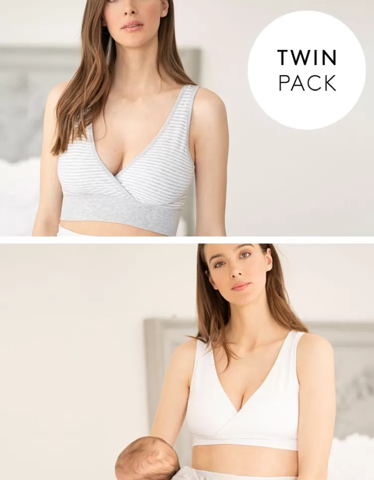 Seraphine All Nursing | Nursing Bras & Lingerie*Bamboo Maternity & Nursing Sleep Bras – Grey & White Twin Pack |