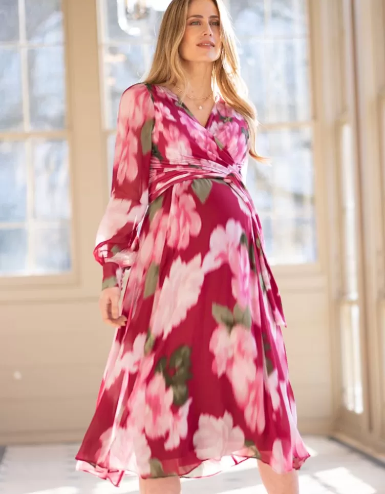 Seraphine All Nursing | Dresses*Berry Floral Wrap Maternity & Nursing Midi Dress |