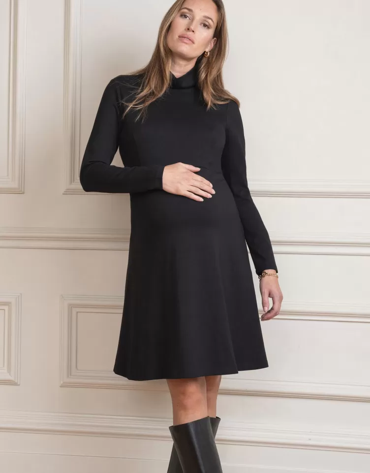 Seraphine Dresses*Black Long Sleeve High Neck Maternity Dress |