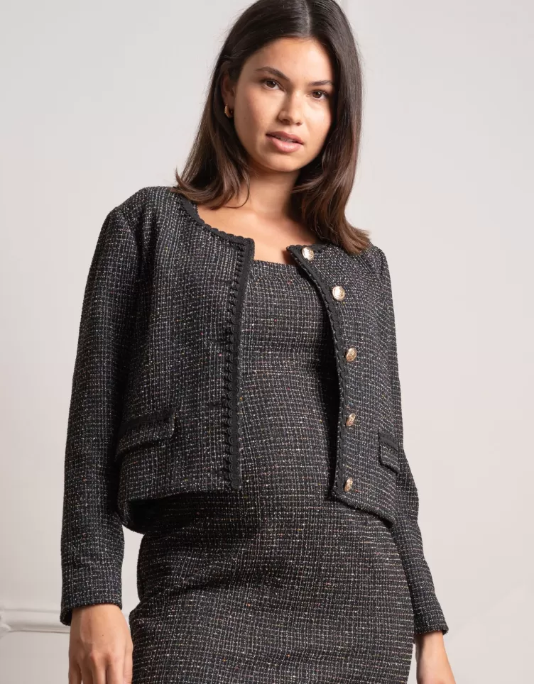 Seraphine Coats & Jackets*Black Stretch Tweed Maternity Jacket |