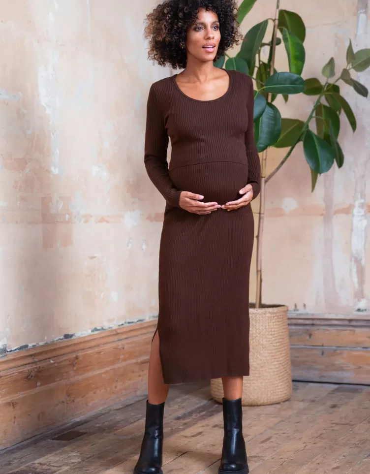 Seraphine All Nursing | Dresses*Brown Ribbed Maternity & Nursing Dress |