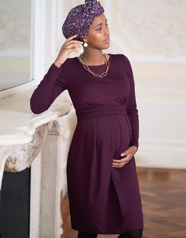 Seraphine All Nursing | Dresses*Burgundy Stretch Jersey Maternity & Nursing Dress   |