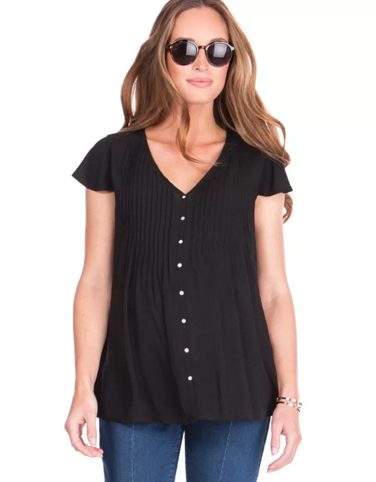 Seraphine Tops*Casual Black Pintuck Maternity Blouse |