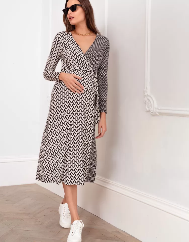 Seraphine Dresses*Contrast Print Maternity Wrap Dress |