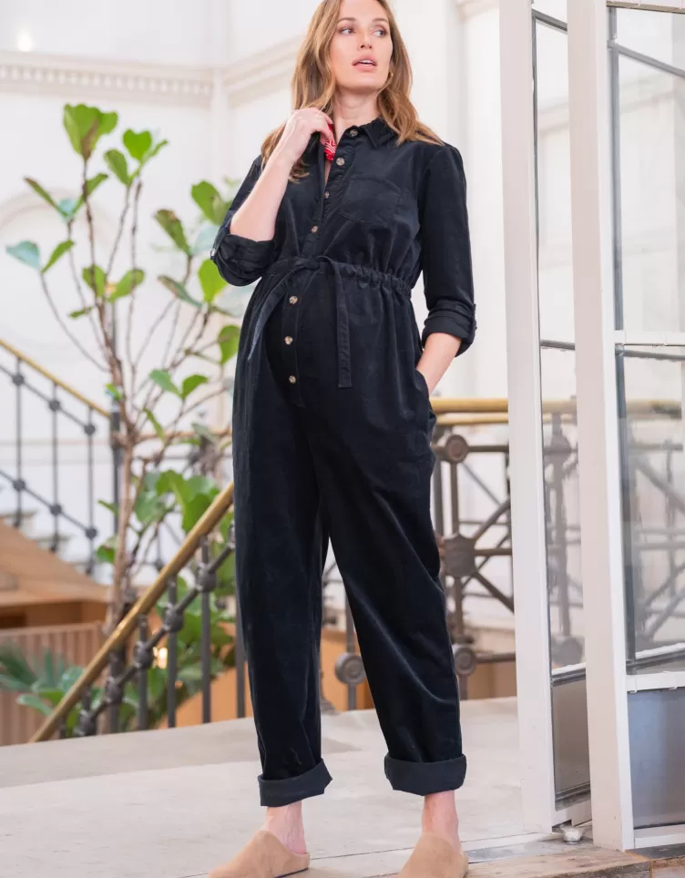 Seraphine Jumpsuit*Cotton Corduroy Black Maternity Jumpsuit |