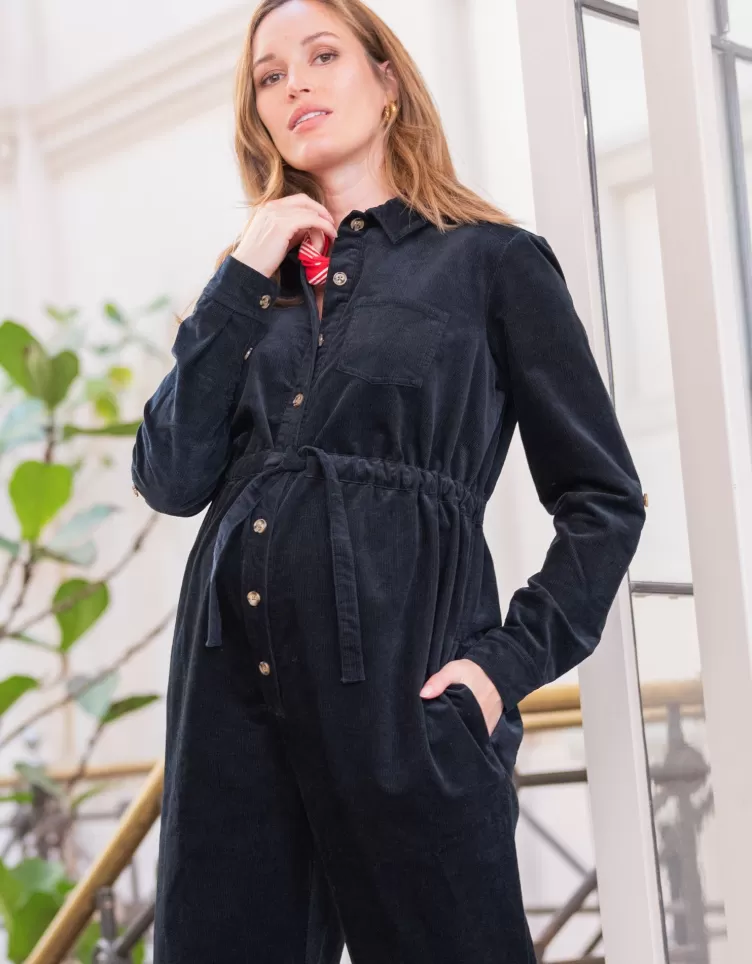 Seraphine Jumpsuit*Cotton Corduroy Black Maternity Jumpsuit |