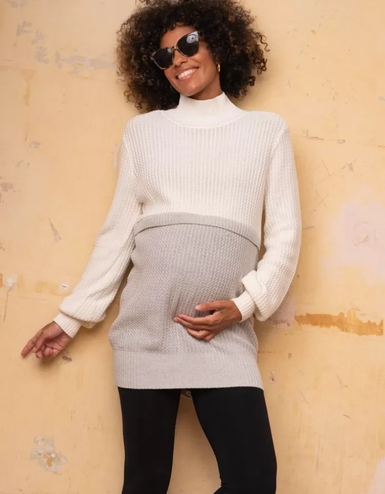 Seraphine All Nursing | Hoodies & Tops*Cream Grey Cotton Maternity & Nursing Jumper |