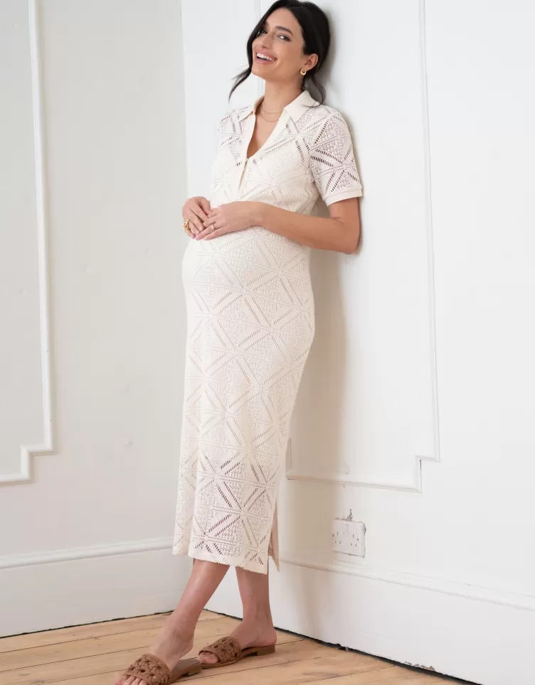 Seraphine All Nursing | Dresses*Crochet-Look Collar Maternity-To-Nursing Midi Dress |