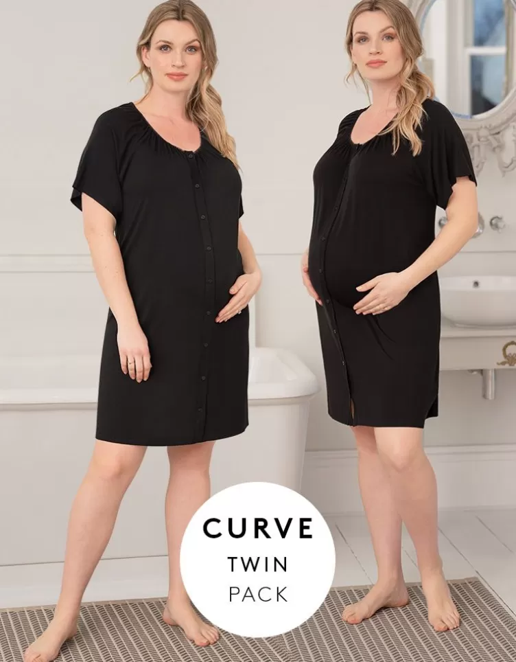 Seraphine Nightwear | Nightwear & Loungewear*Curve Button Down Maternity Nighties - Twin Pack |