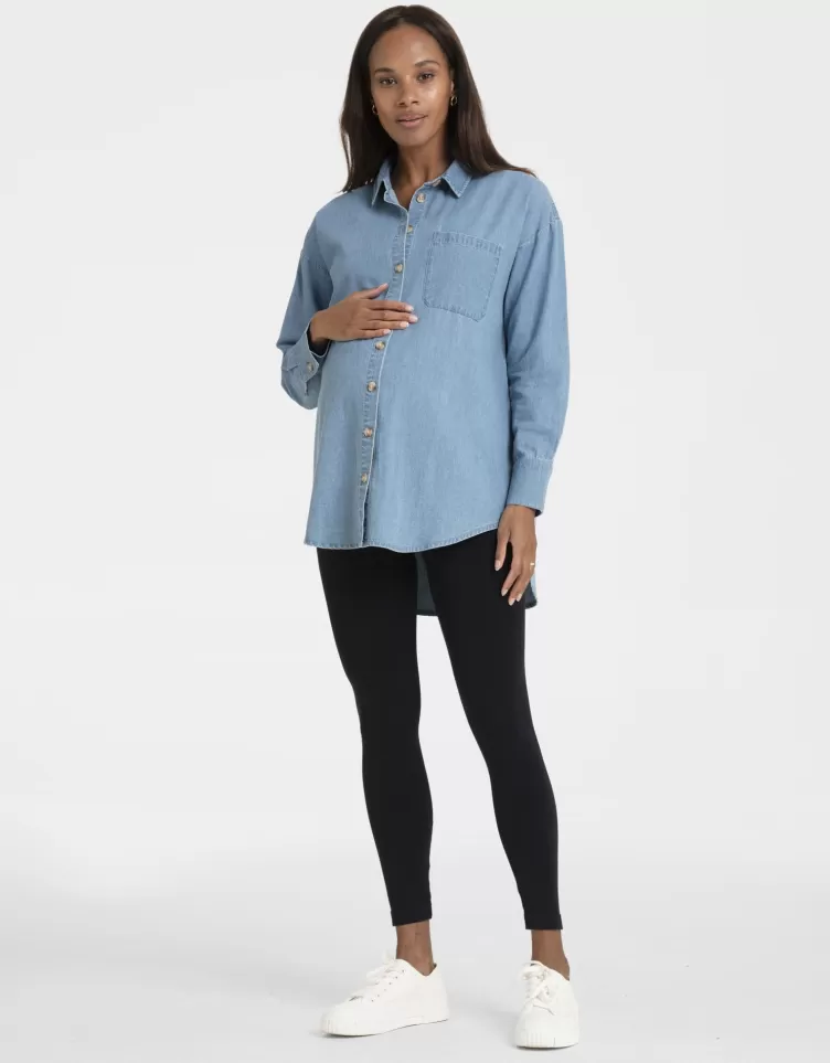 Seraphine All Nursing | Hoodies & Tops*Denim Curved Hem Maternity Shirt |