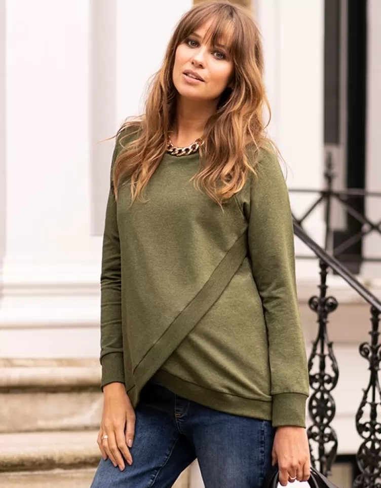 Seraphine All Nursing | Hoodies & Tops*Green Cotton Blend Maternity & Nursing Sweatshirt |