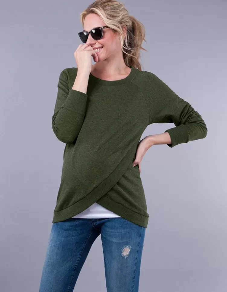 Seraphine All Nursing | Hoodies & Tops*Green Cotton Blend Maternity & Nursing Sweatshirt |