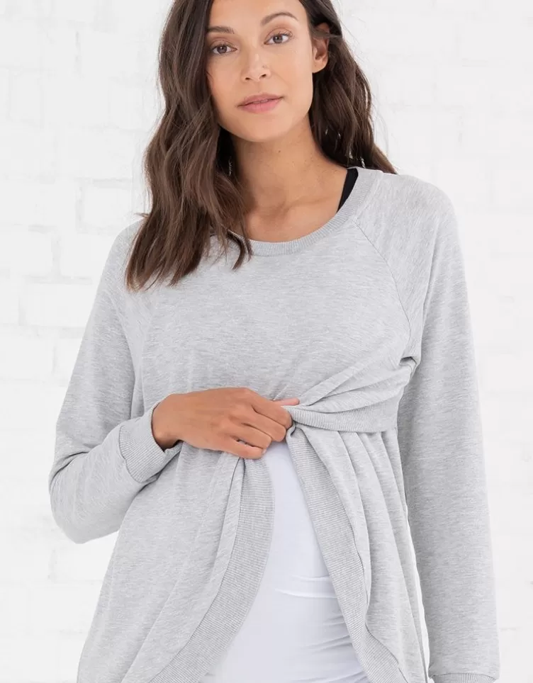 Seraphine All Nursing | Hoodies & Tops*Grey Cotton Blend Maternity & Nursing Sweatshirt |