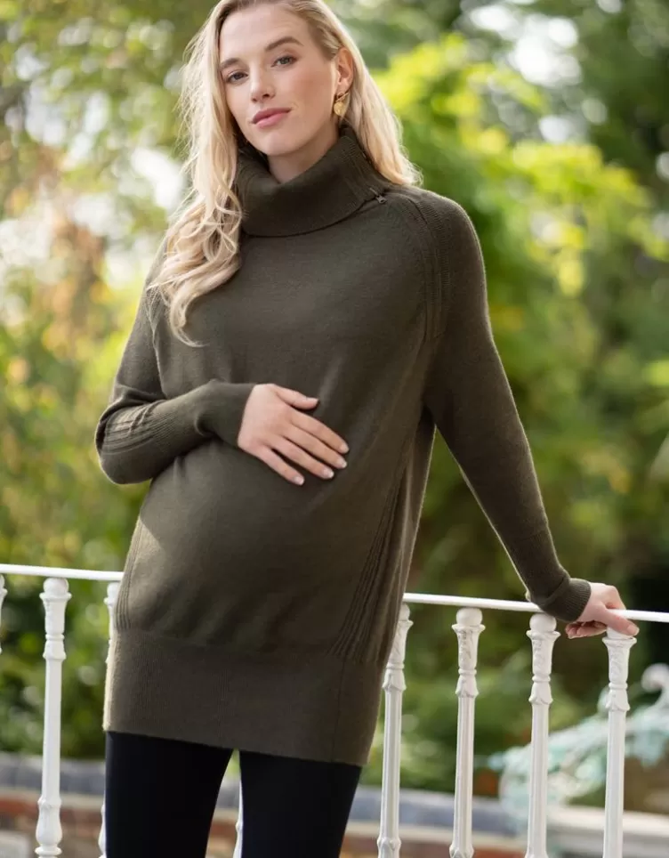 Seraphine All Nursing | Jumpers & Knitwear*Khaki Roll Neck Maternity & Nursing Jumper |