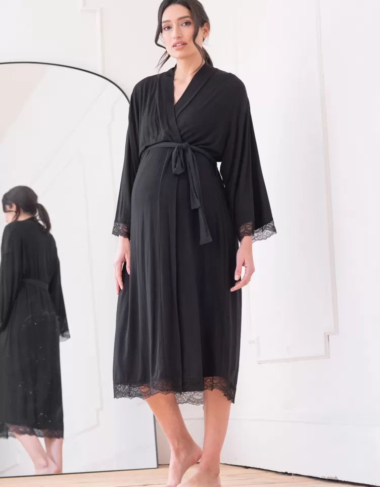 Seraphine Nightwear | Nightwear & Loungewear*Lace Trim Kimono-Style Dressing Gown |