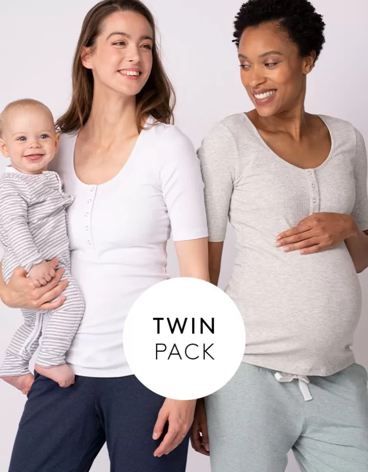 Seraphine All Nursing | Hoodies & Tops*Long Sleeve Maternity to Nursing Tops – Twin Pack, White & Grey |