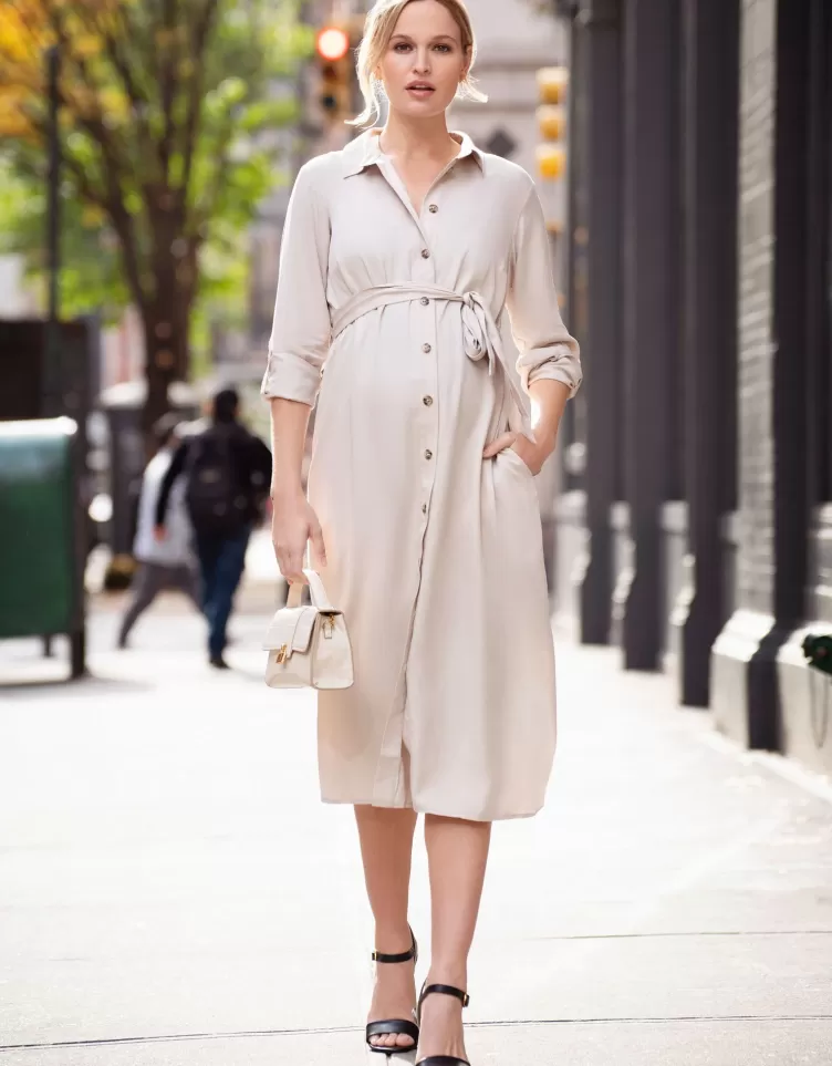 Seraphine Dresses*Lyocell Collared Maternity Shirt Dress |