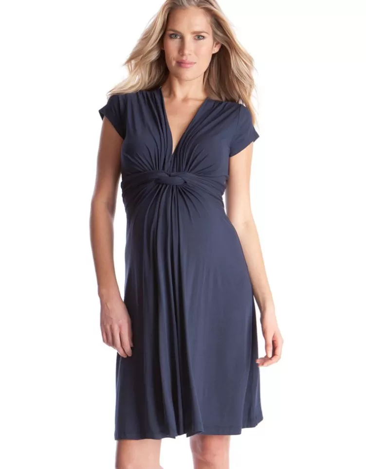 Seraphine Dresses*Navy Blue Knot Front Maternity Dress |