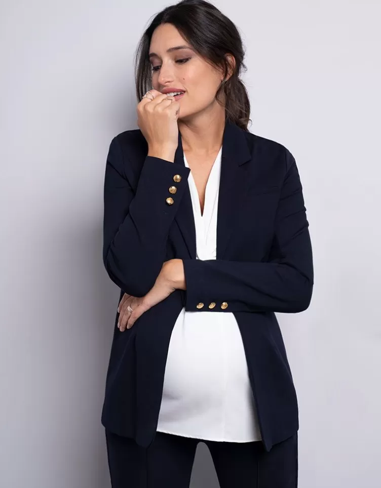 Seraphine Coats & Jackets*Navy Blue Ponte Maternity Blazer |