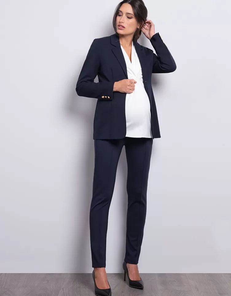 Seraphine Coats & Jackets*Navy Blue Ponte Maternity Blazer |