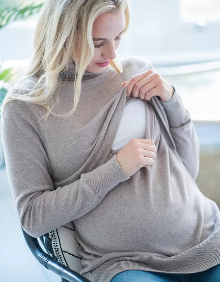 Seraphine All Nursing | Jumpers & Knitwear*Oatmeal Cotton Knit Maternity & Nursing Jumper |