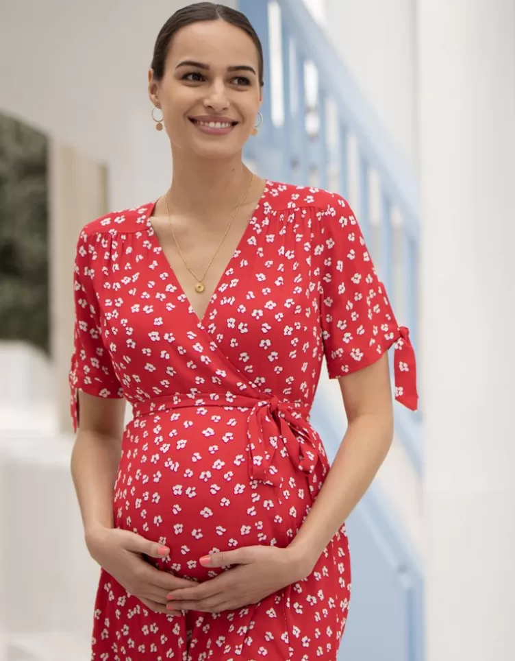 Seraphine Dresses*Red Midi Wrap Maternity Dress |