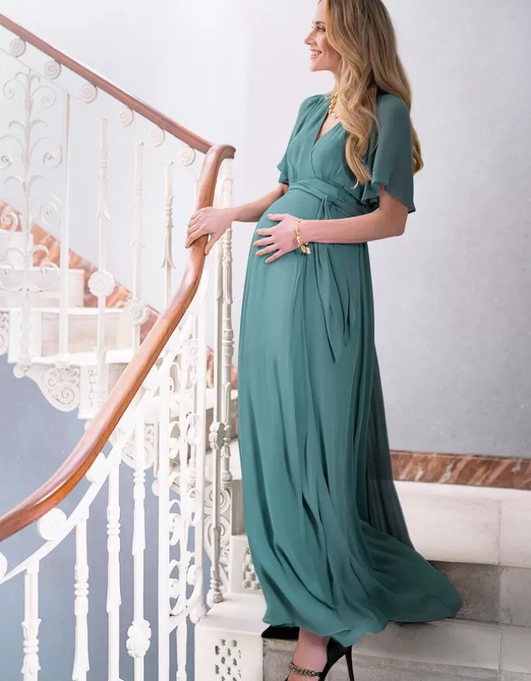 Seraphine All Nursing | Dresses*Sage Green Maxi Maternity & Nursing Wrap Dress |