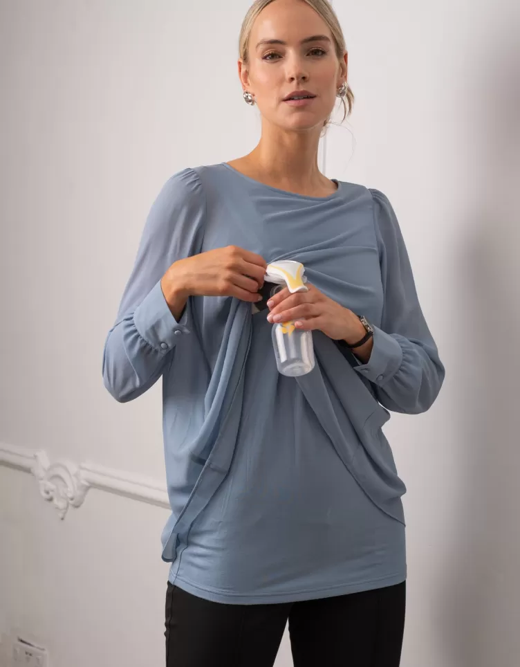 Seraphine All Nursing | Hoodies & Tops*Slate Blue Layered Maternity & Nursing Top |