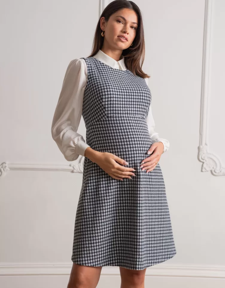 Seraphine Dresses*Stretch Tweed Maternity Pinafore Dress |