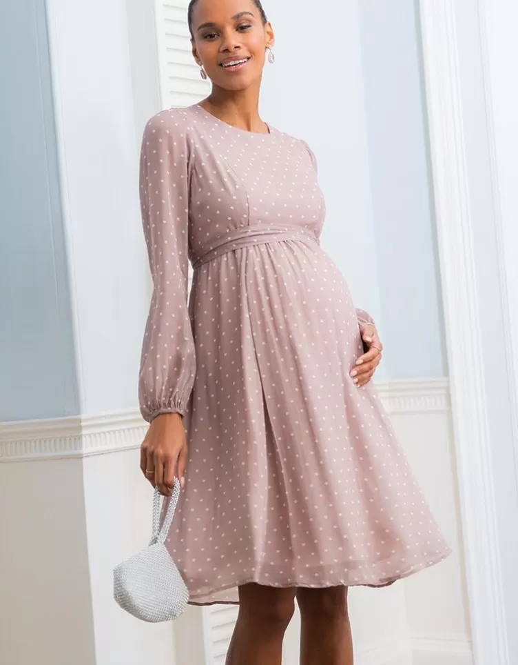 Seraphine All Nursing | Dresses*Taupe & White Spot Chiffon Maternity to Nursing Dress |