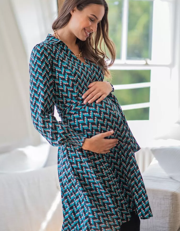 Seraphine All Nursing | Dresses*Teal Maternity & Nursing Shirt Dress |