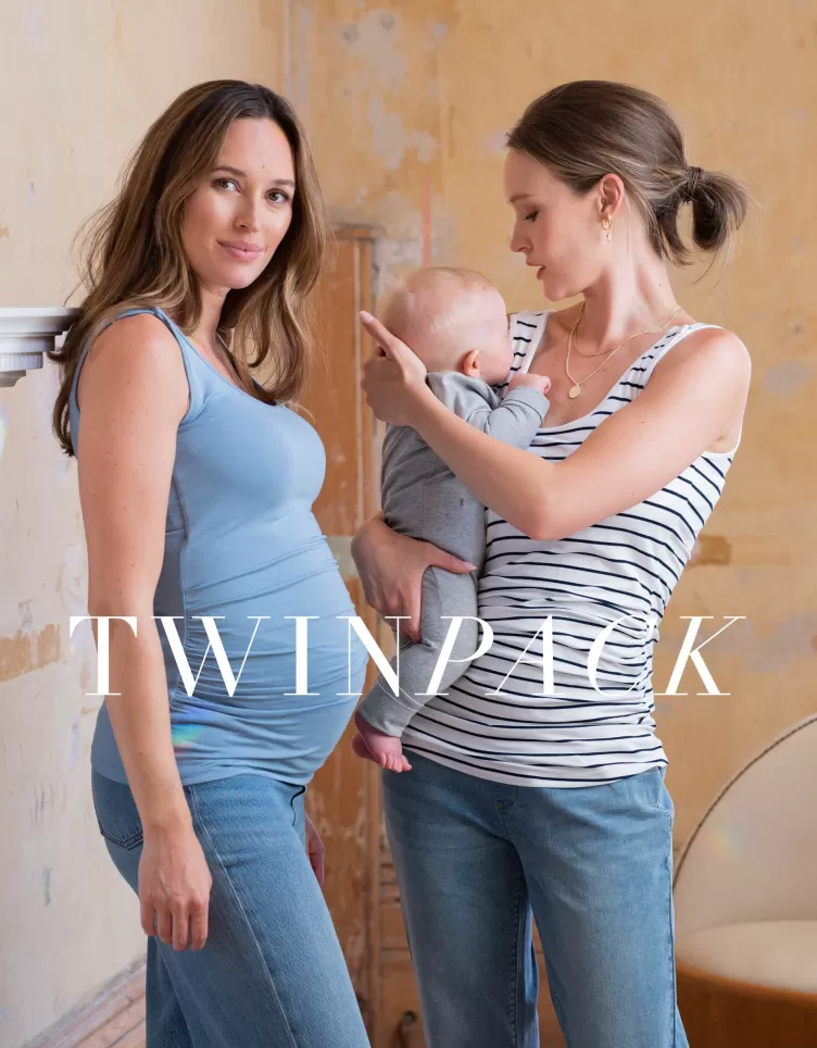 Seraphine All Nursing | Hoodies & Tops*Two Pack Essential Maternity to Nursing Vest Tops in Blue & Stripe |