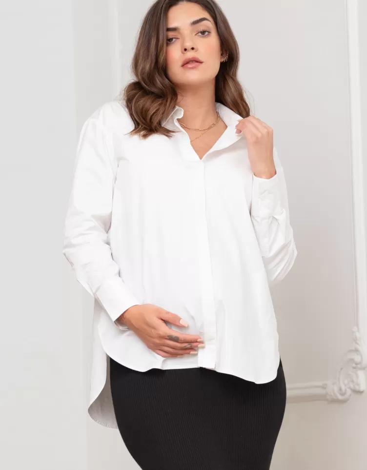 Seraphine CARIPOD™ | Essentials + Bundle & Save*White Cotton Curved Hem Maternity Shirt |