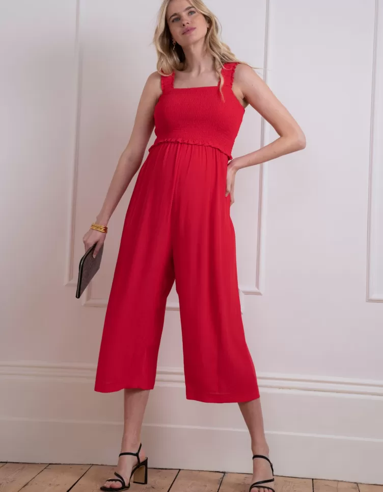 Seraphine All Nursing | Jumpsuit*Wide Leg Cropped Red Maternity & Nursing Jumpsuit |