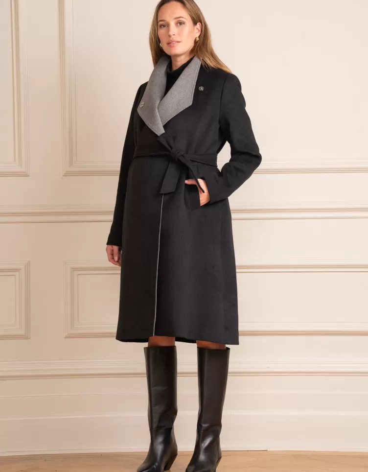 Seraphine Coats & Jackets*Wool Blend Black Wrap Maternity Coat |