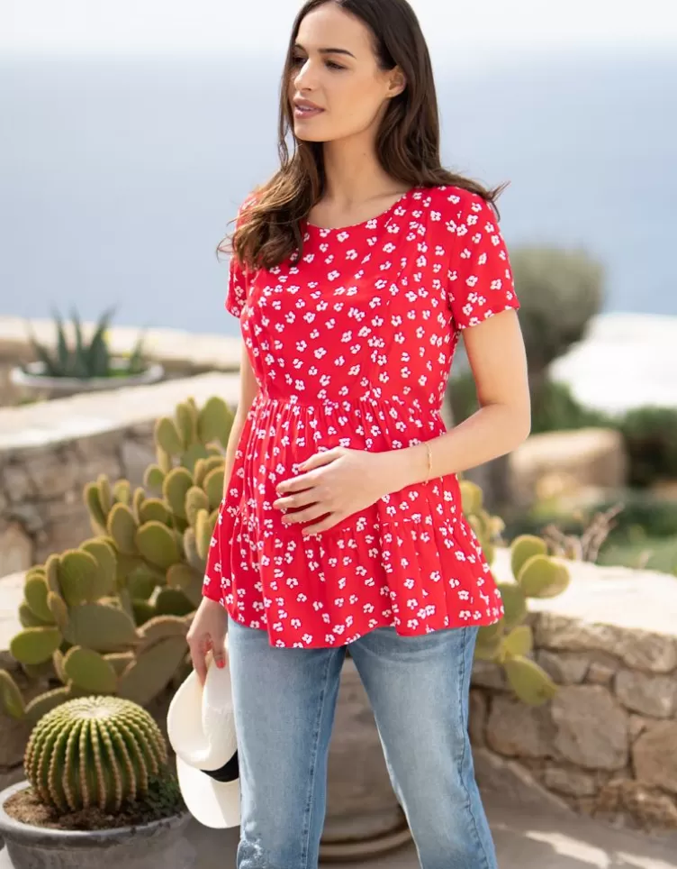 Seraphine All Nursing | Hoodies & Tops*Woven Red Maternity & Nursing Tee |